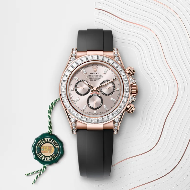 Rolex Cosmograph Daytona in เอเวอร์โรสโกลด์ 18 กะรัต พร้อมสลักตะขอประดับเพชร, M126535TBR-0002 - NGG Timepieces